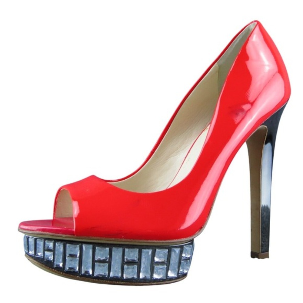 Boutique 9 Nosey Women Platform Heel Shoes Orange Patent Leather‎ Size 7 Medium